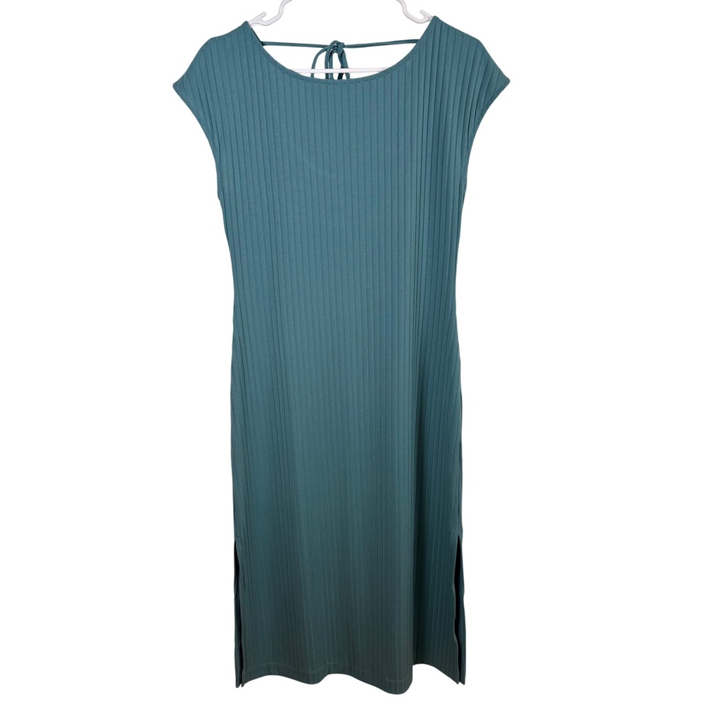 Ann Taylor Midi Dress Size S Green-Blue Ribbed Knit Minimalist Stretchy Travel
